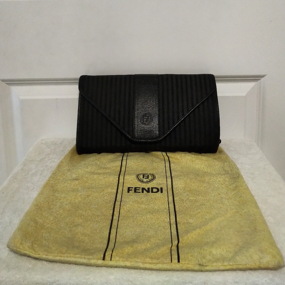 Vintage Fendi Clutch/ Crossbody Penguin Striped Black Bag
